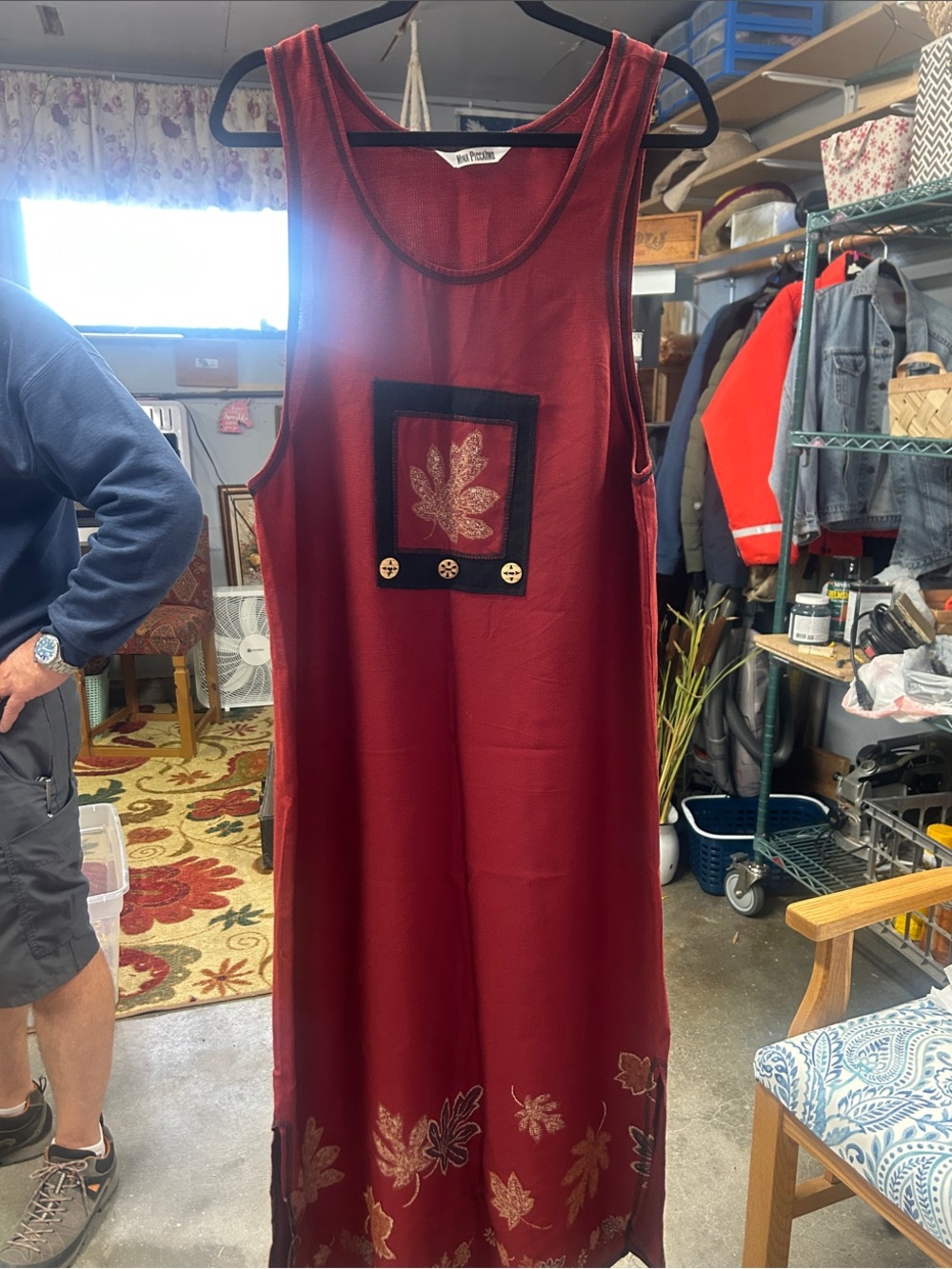 Nina Piccalino Burgundy Sleeveless Maxi Dress with Leaf Painted